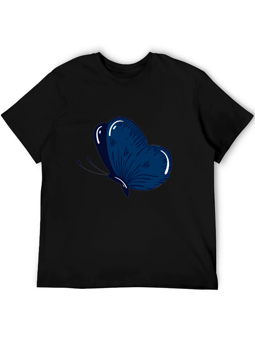 Mens Black T-Shirt with Blue Butterfly Graphic
