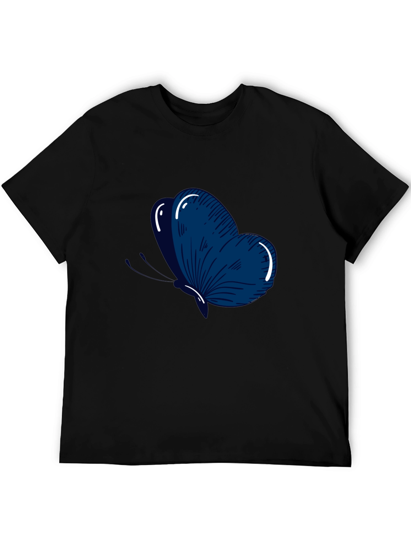 Mens Black T-Shirt with Blue Butterfly Graphic