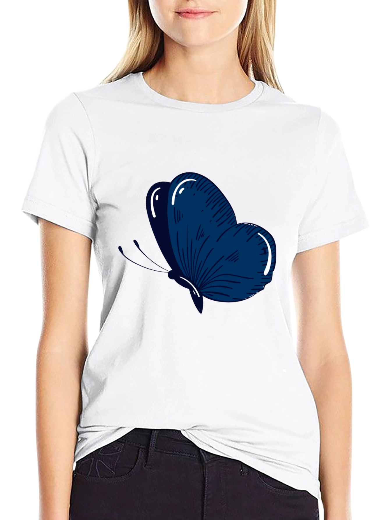 Mens Black T-Shirt with Blue Butterfly Graphic