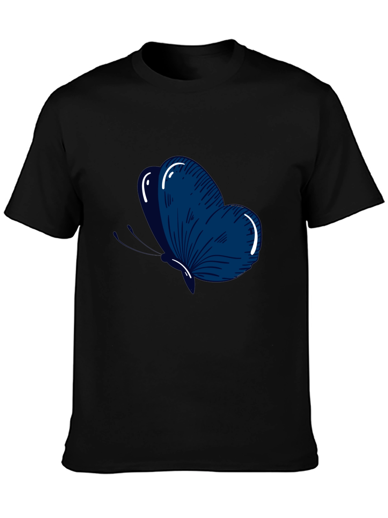 Mens Black T-Shirt with Blue Butterfly Graphic