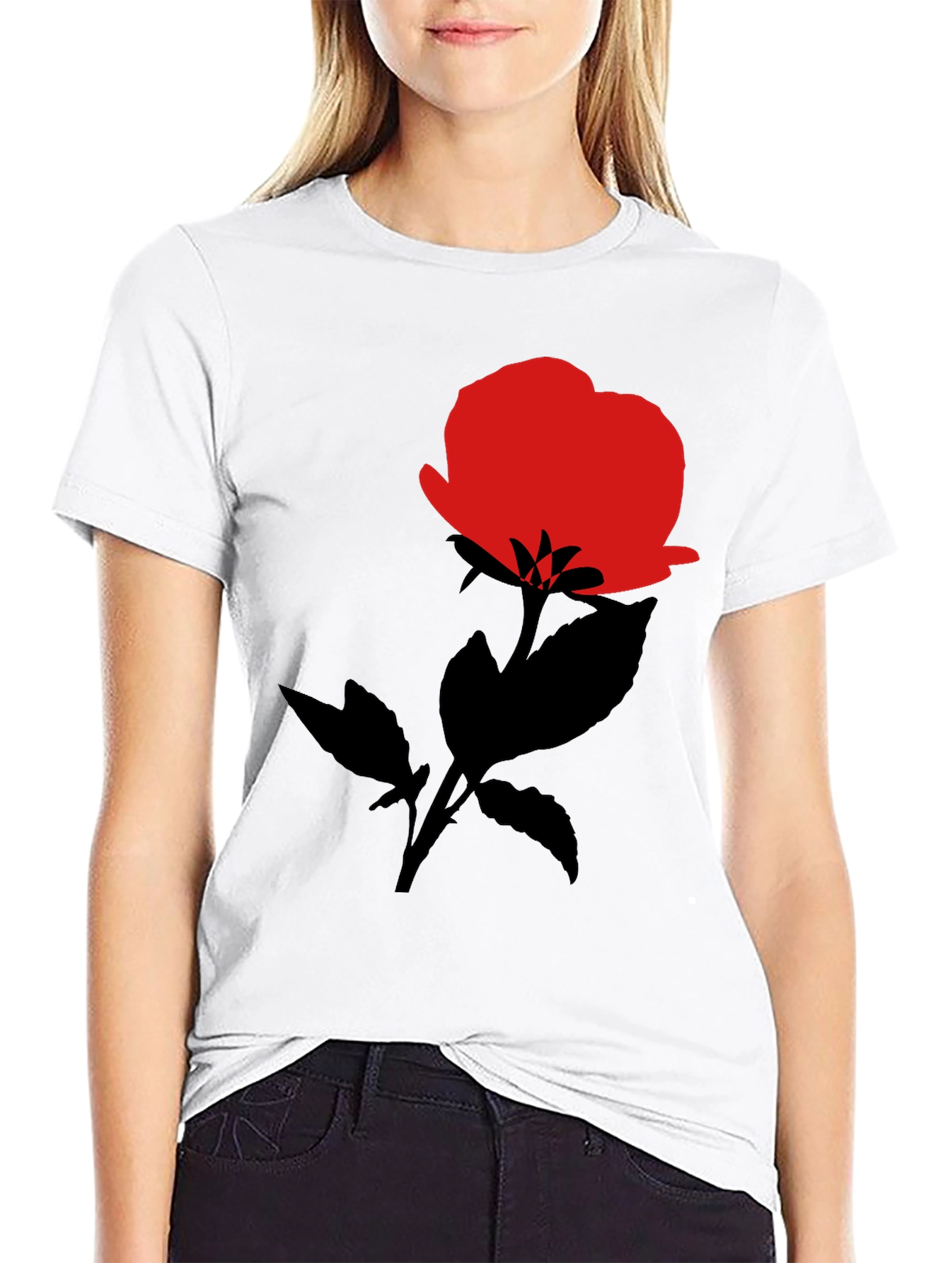 Red Rose Graphic Black T-Shirt