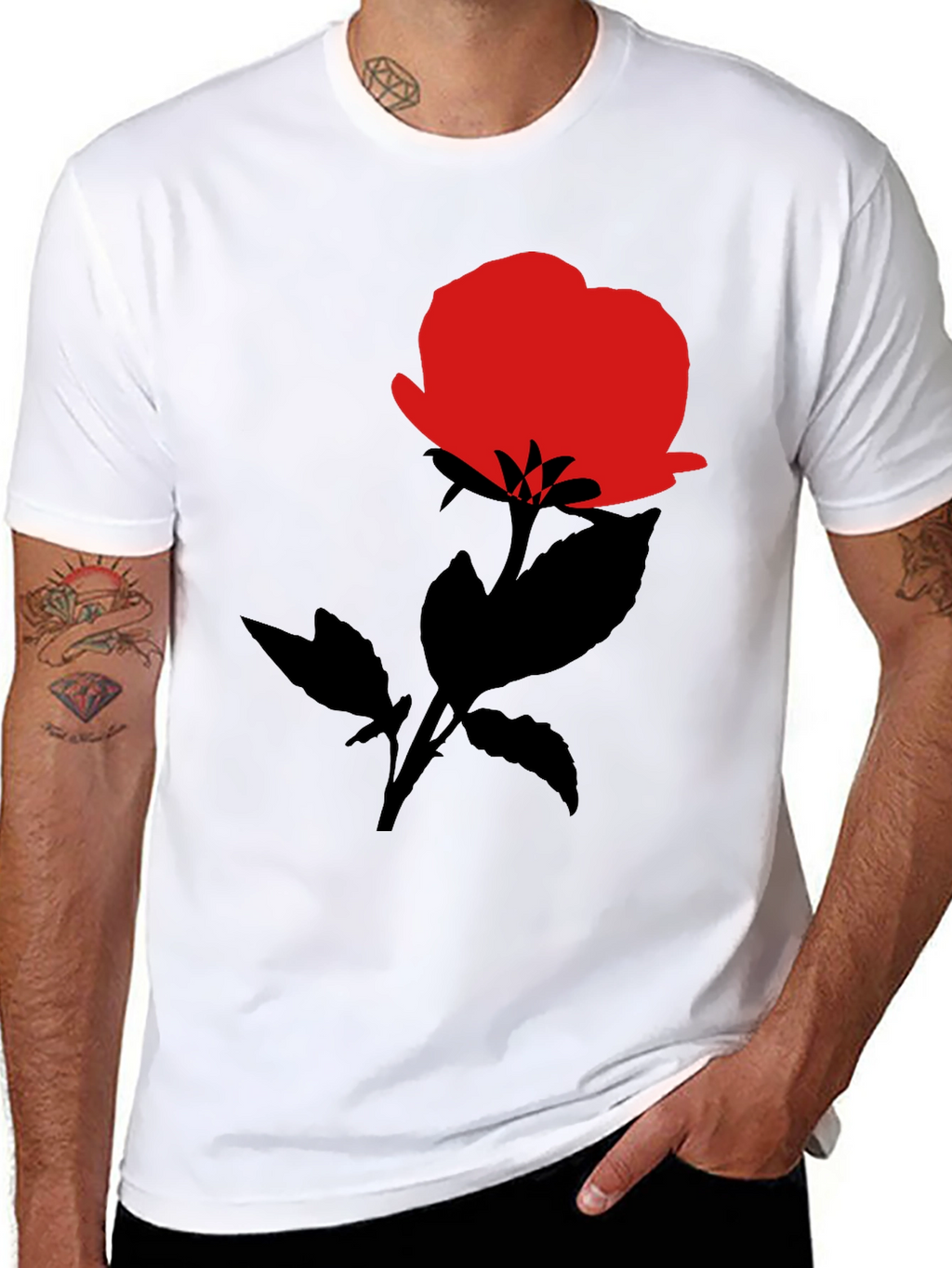 Red Rose Graphic Black T-Shirt