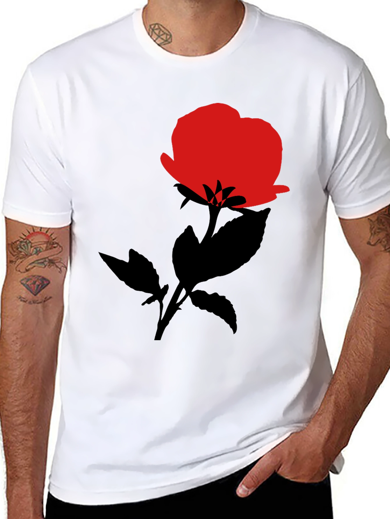 Red Rose Graphic Black T-Shirt