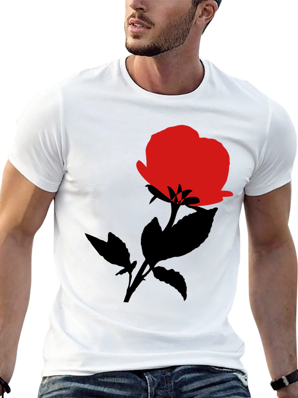 Red Rose Graphic Black T-Shirt