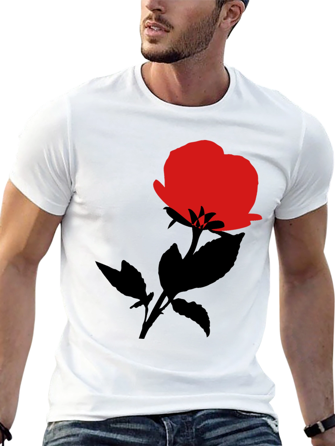 Red Rose Graphic Black T-Shirt