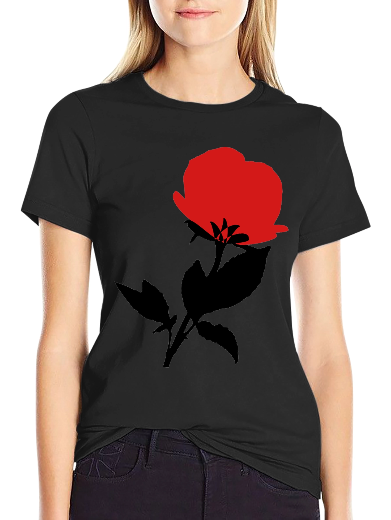 Red Rose Graphic Black T-Shirt