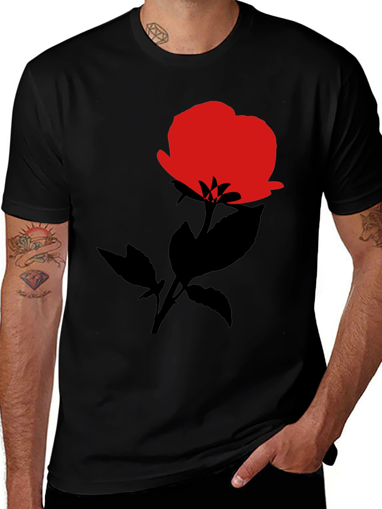 Red Rose Graphic Black T-Shirt