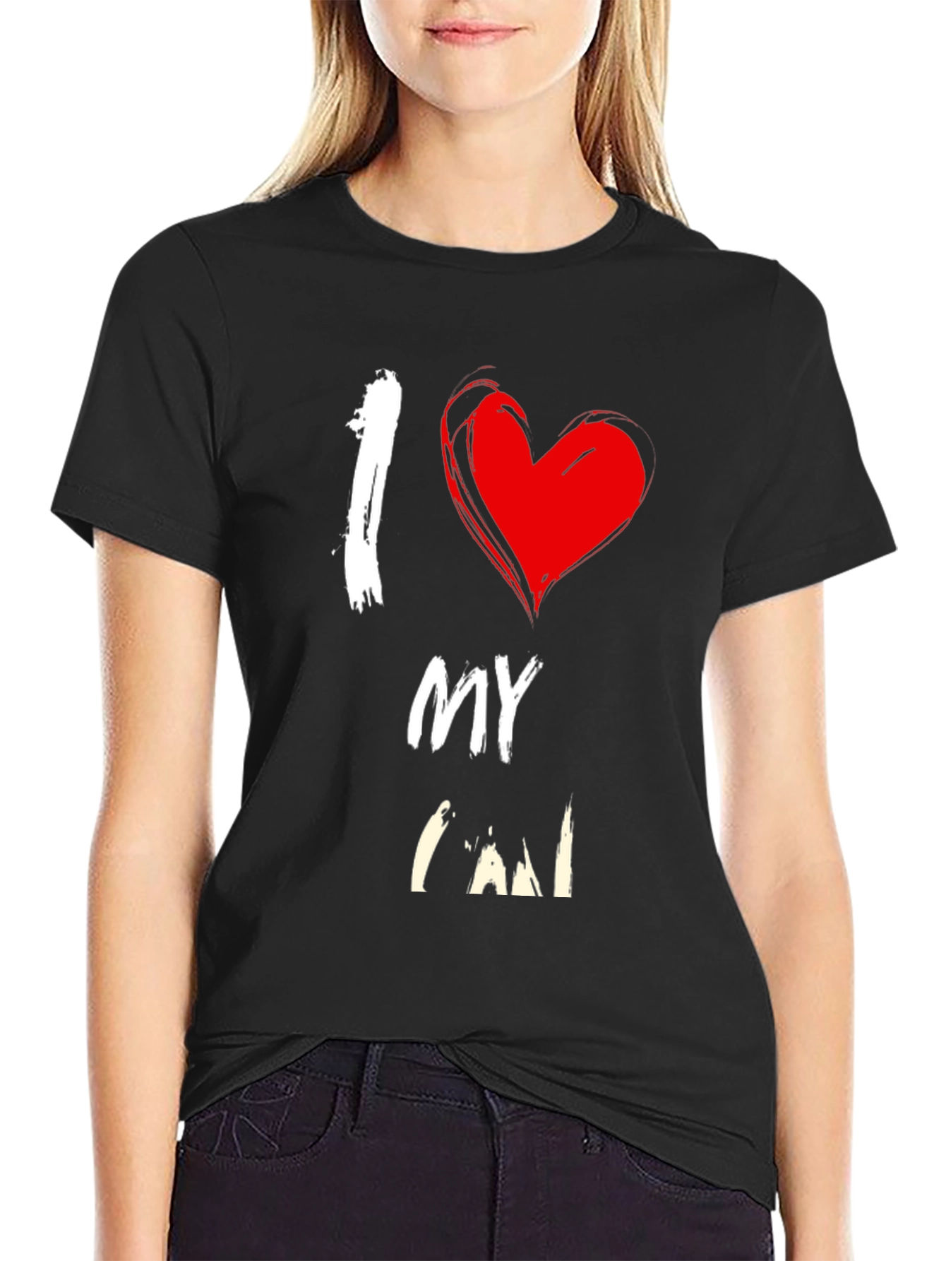 I Heart My Cat Black Graphic T-Shirt
