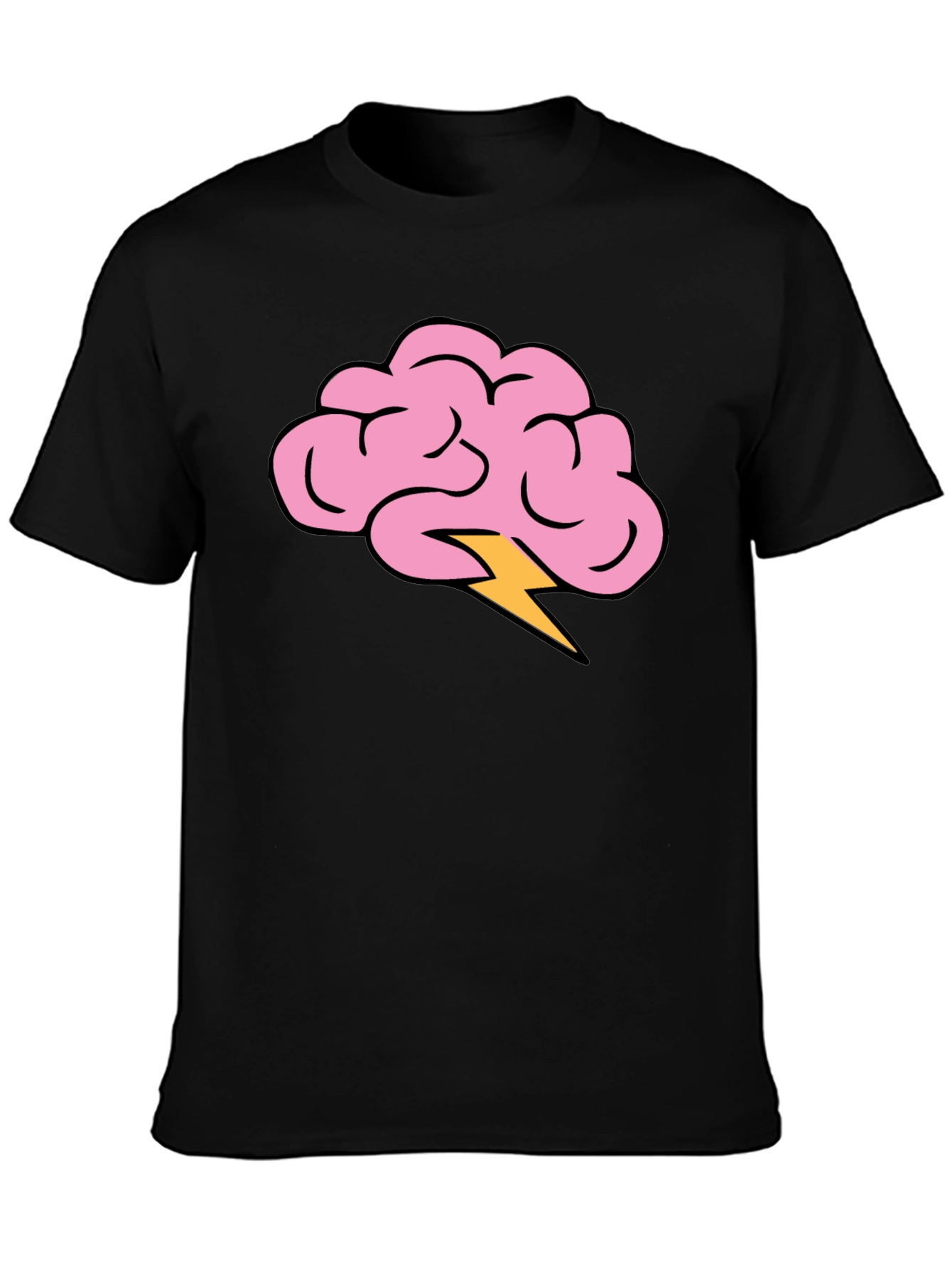 Brain Lightning Bolt Graphic Tee - Black Cotton T-Shirt