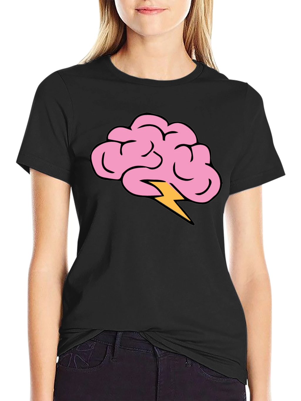 Brain Lightning Bolt Graphic Tee - Black Cotton T-Shirt