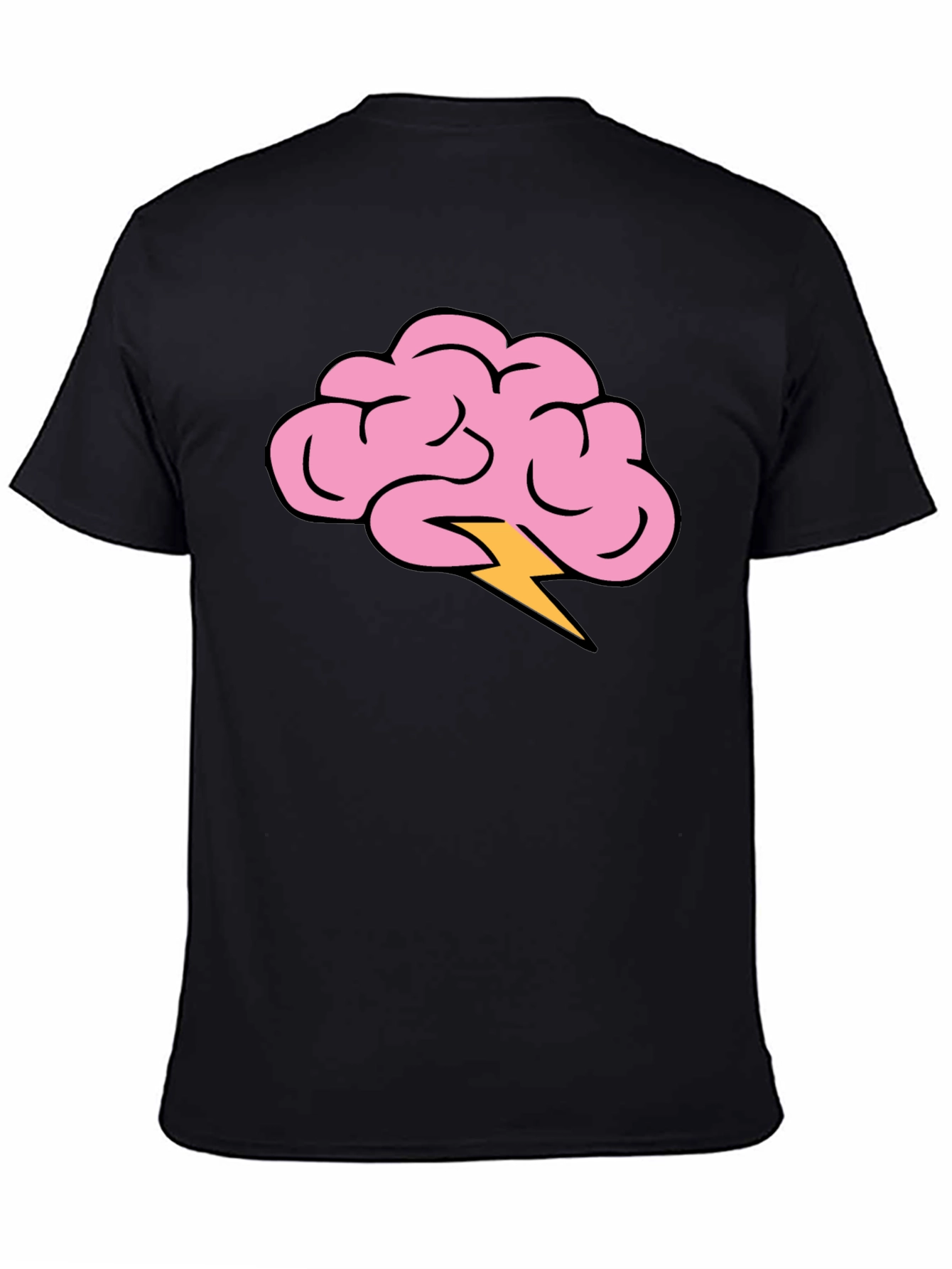 Brain Lightning Bolt Graphic Tee - Black Cotton T-Shirt