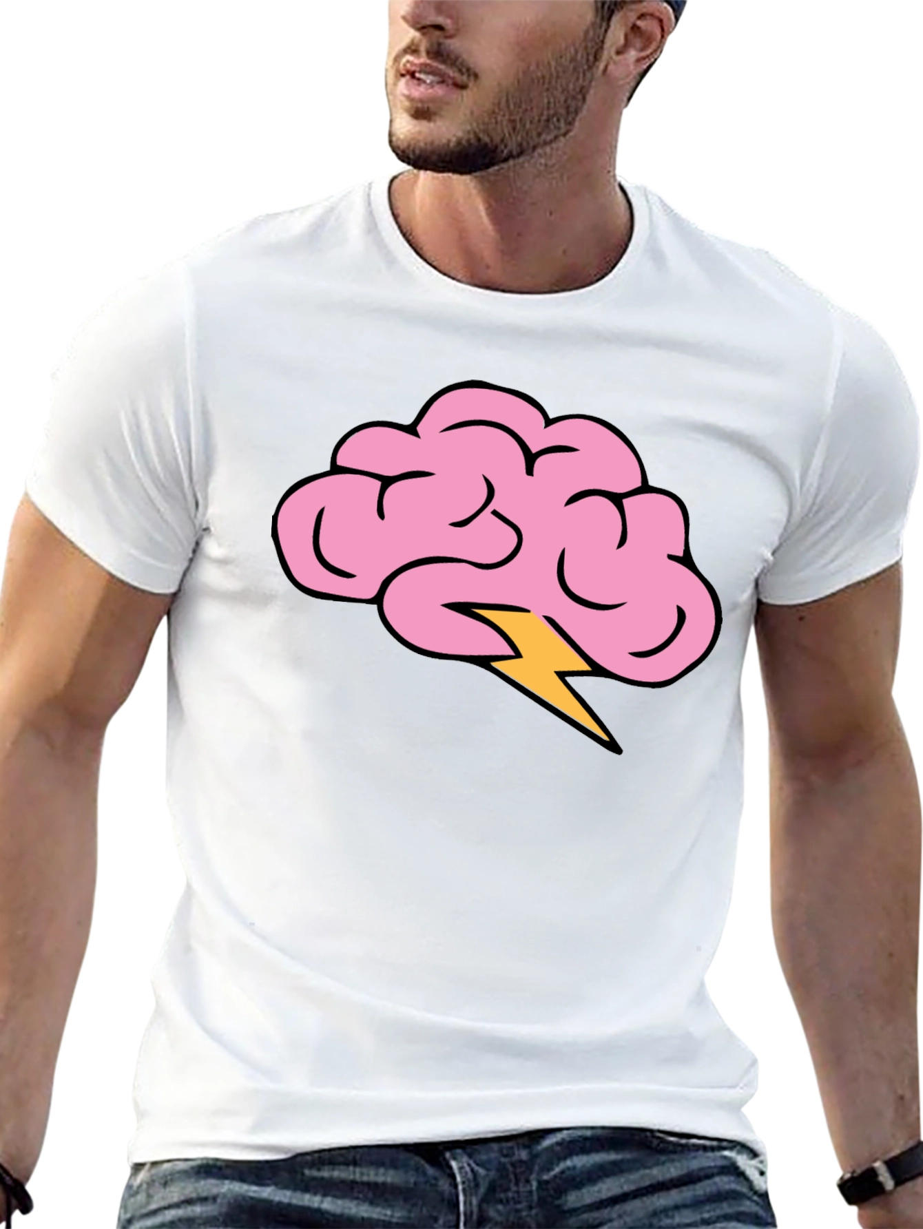 Brain Lightning Bolt Graphic Tee - Black Cotton T-Shirt