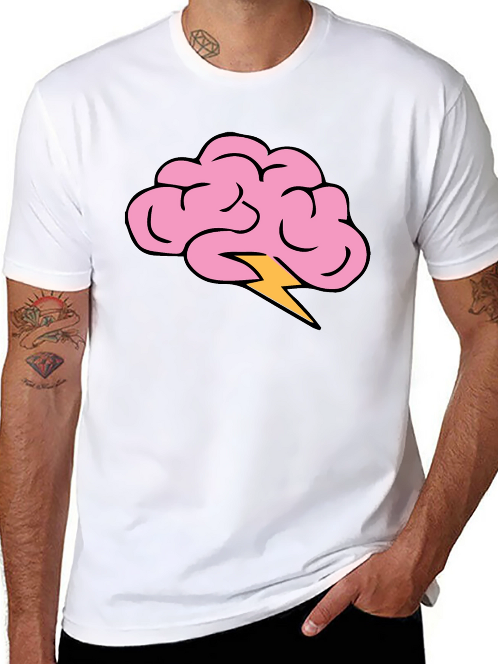 Brain Lightning Bolt Graphic Tee - Black Cotton T-Shirt