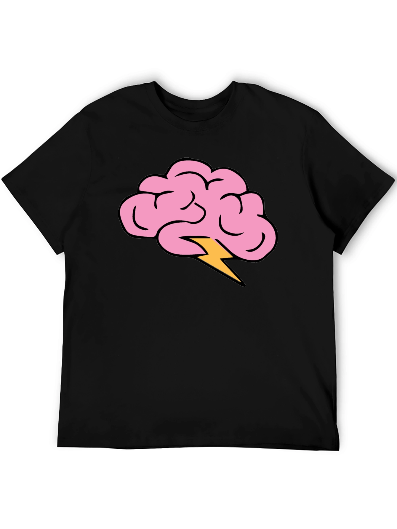 Brain Lightning Bolt Graphic Tee - Black Cotton T-Shirt