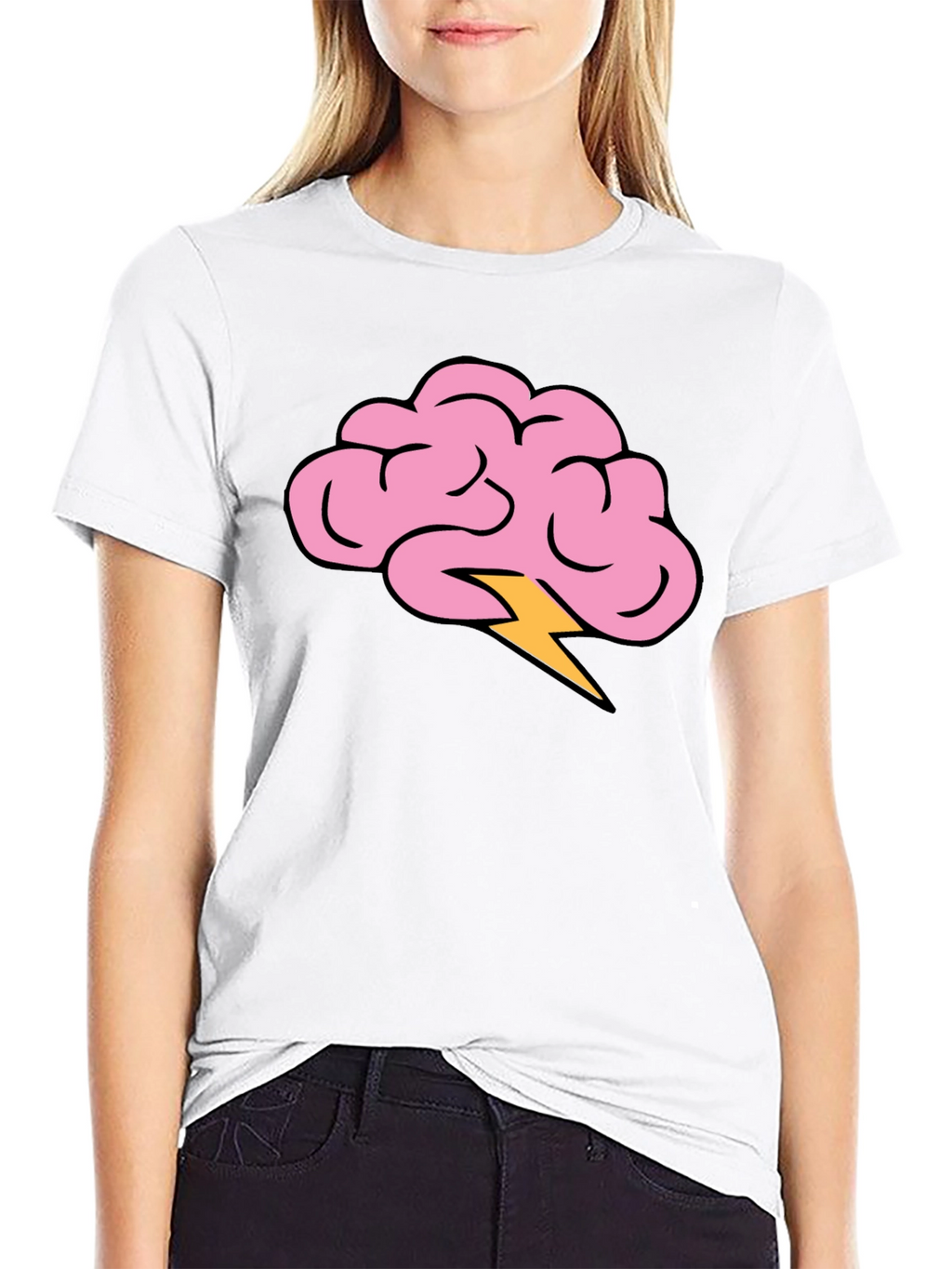Brain Lightning Bolt Graphic Tee - Black Cotton T-Shirt