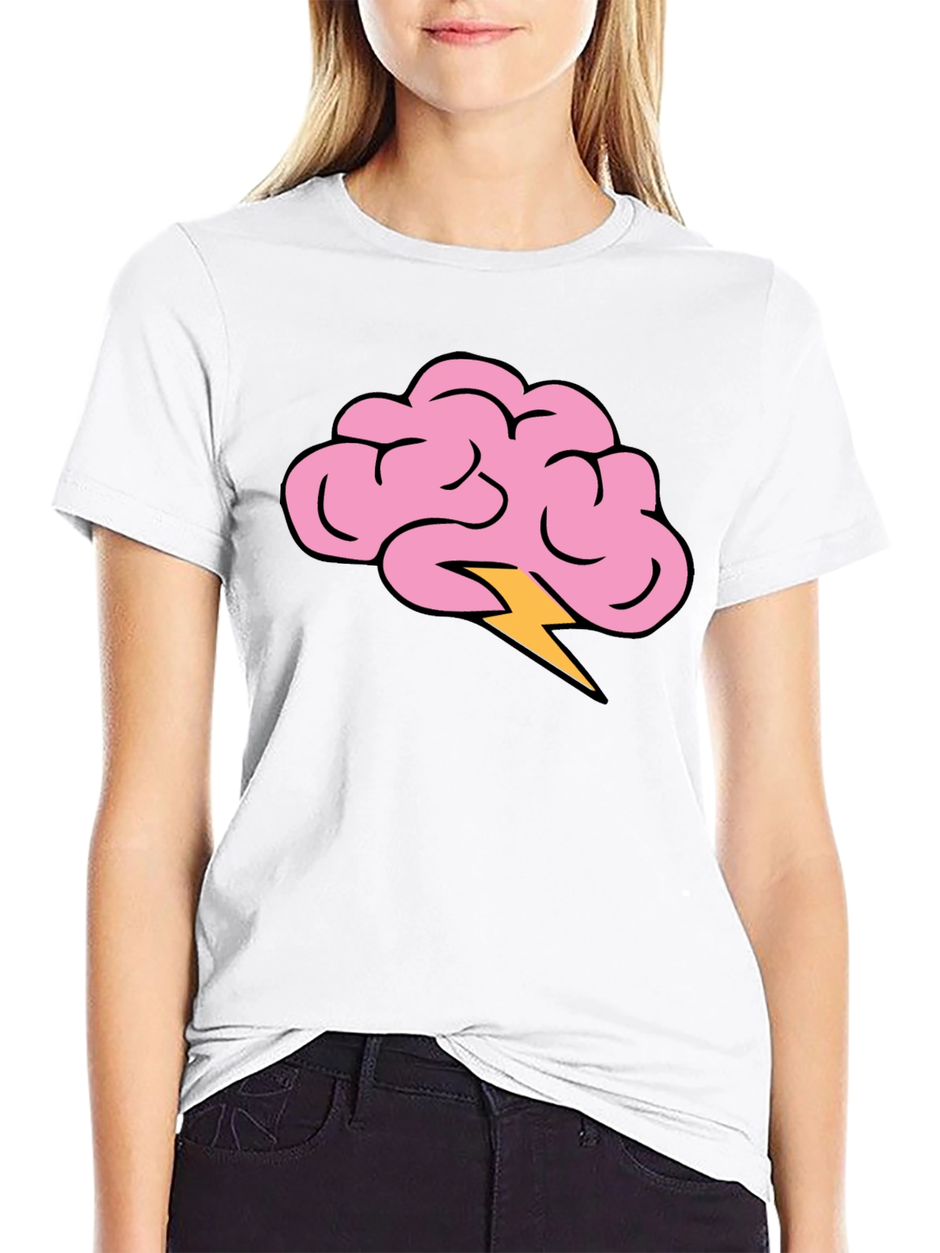 Brain Lightning Bolt Graphic Tee - Black Cotton T-Shirt