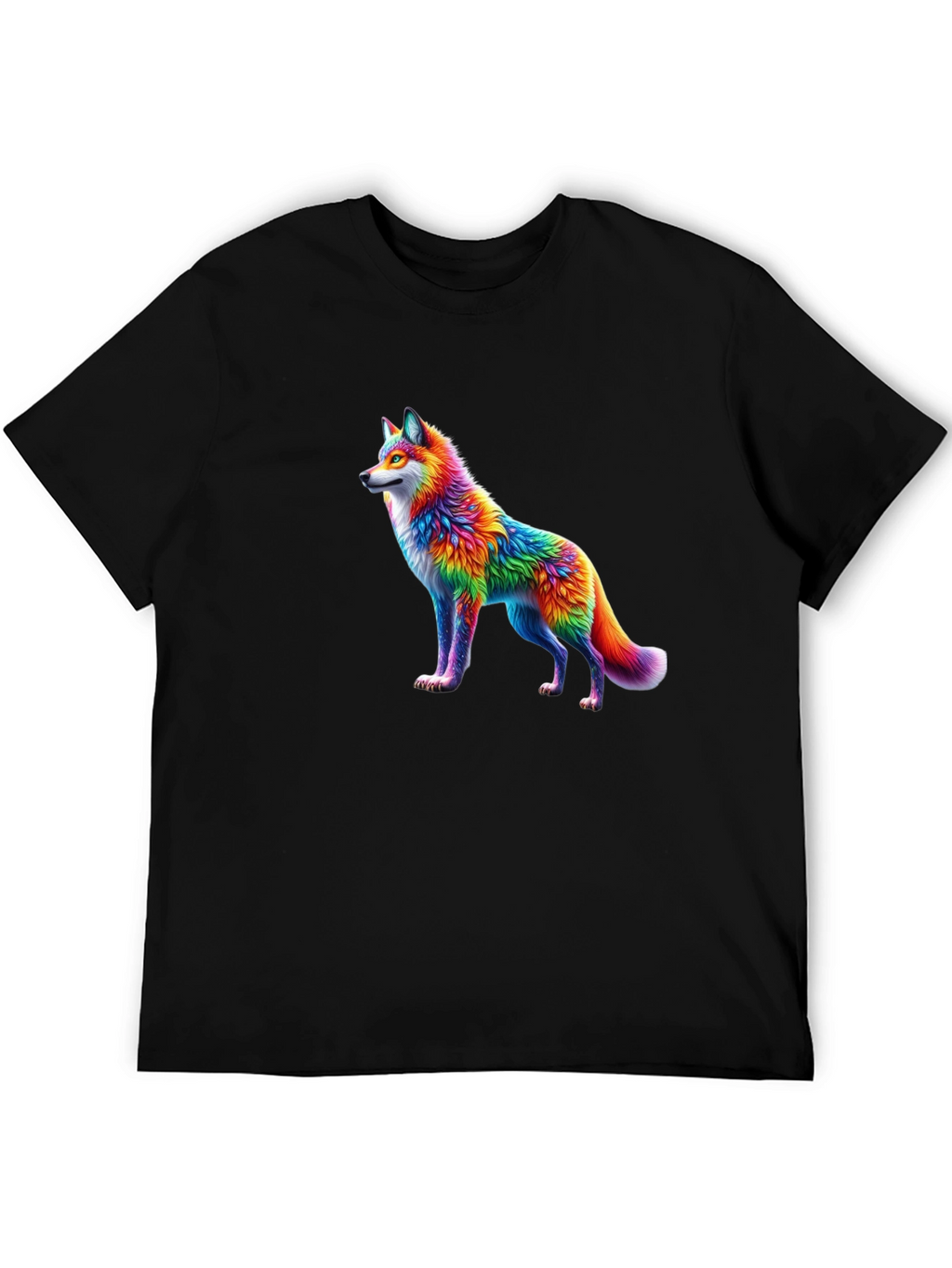 Rainbow Wolf Graphic Black T-Shirt