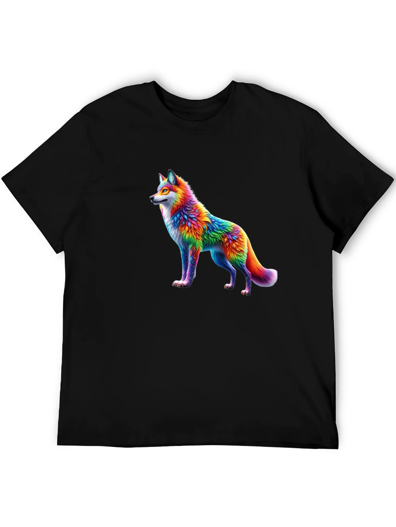 Rainbow Wolf Graphic Black T-Shirt