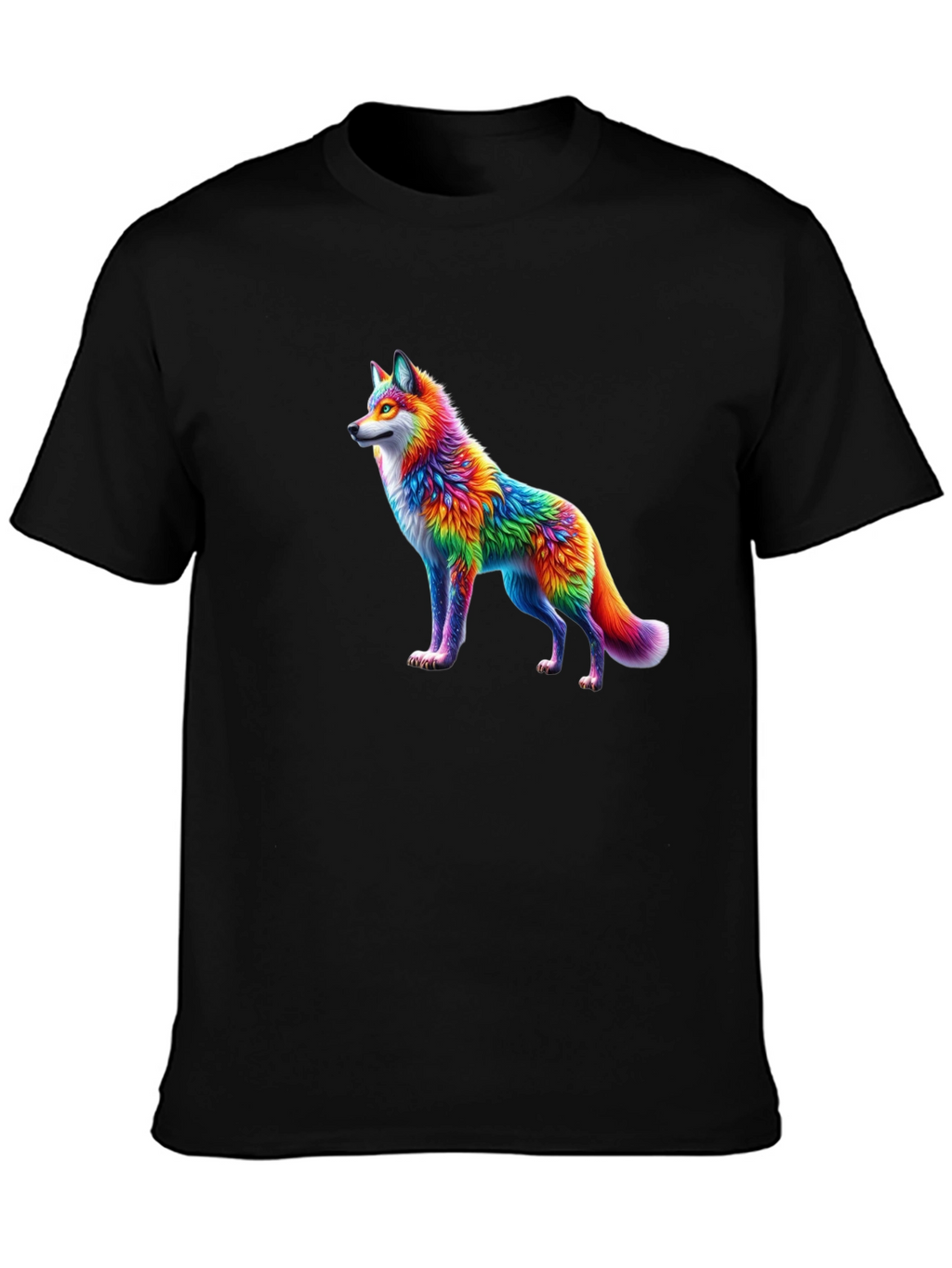 Rainbow Wolf Graphic Black T-Shirt
