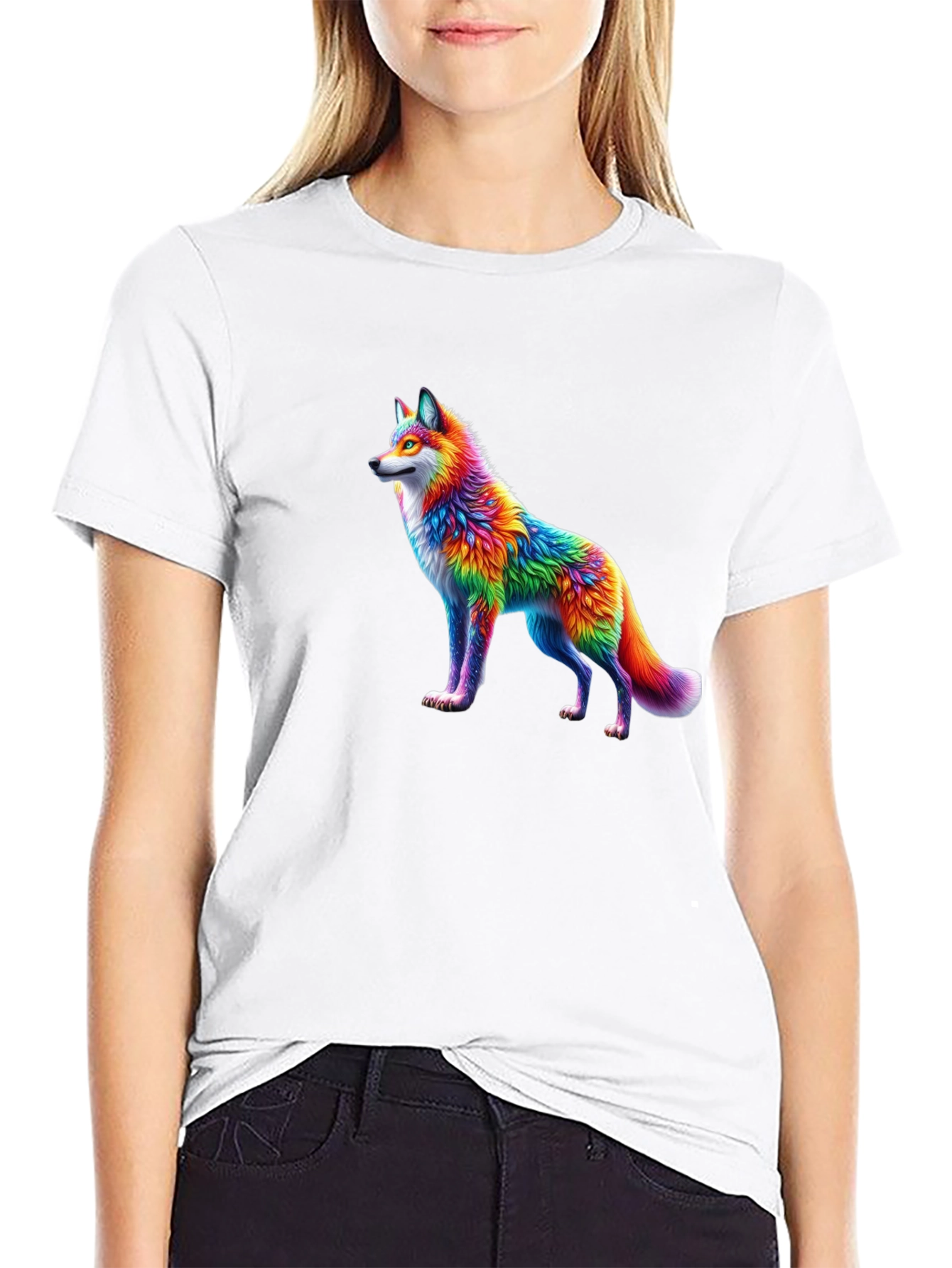 Rainbow Wolf Graphic Black T-Shirt
