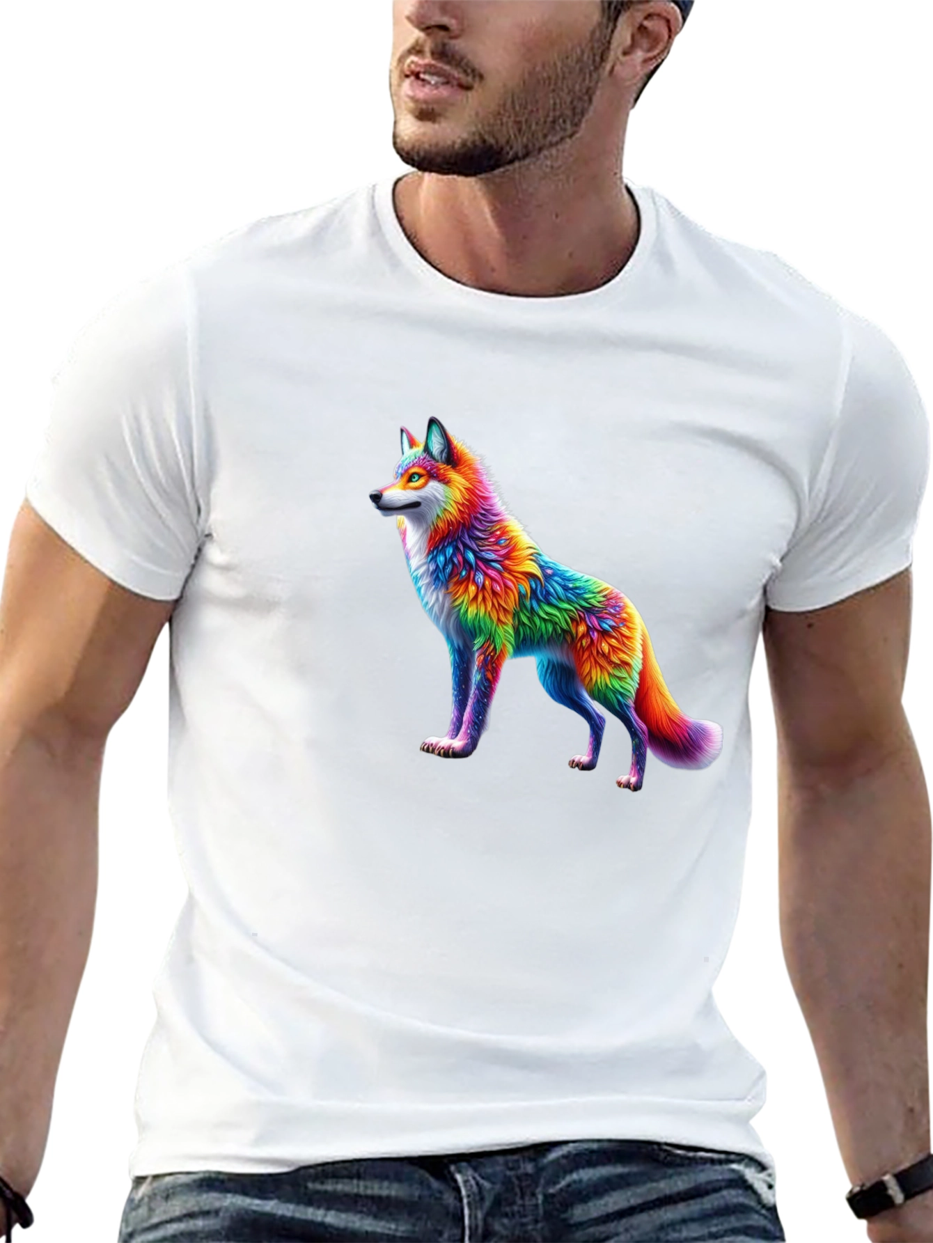 Rainbow Wolf Graphic Black T-Shirt