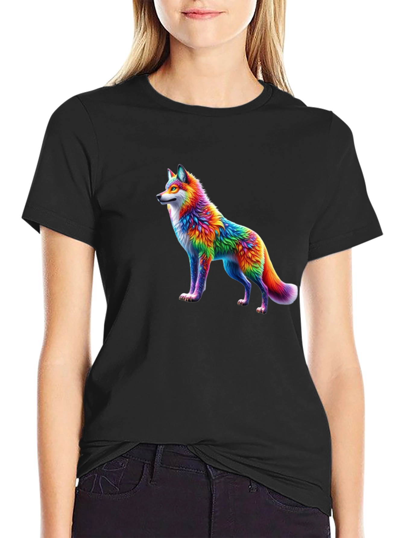 Rainbow Wolf Graphic Black T-Shirt