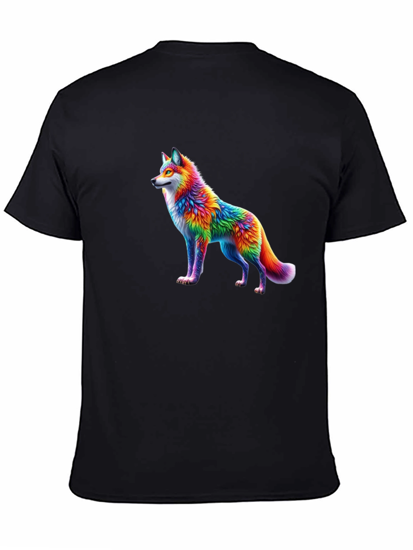 Rainbow Wolf Graphic Black T-Shirt