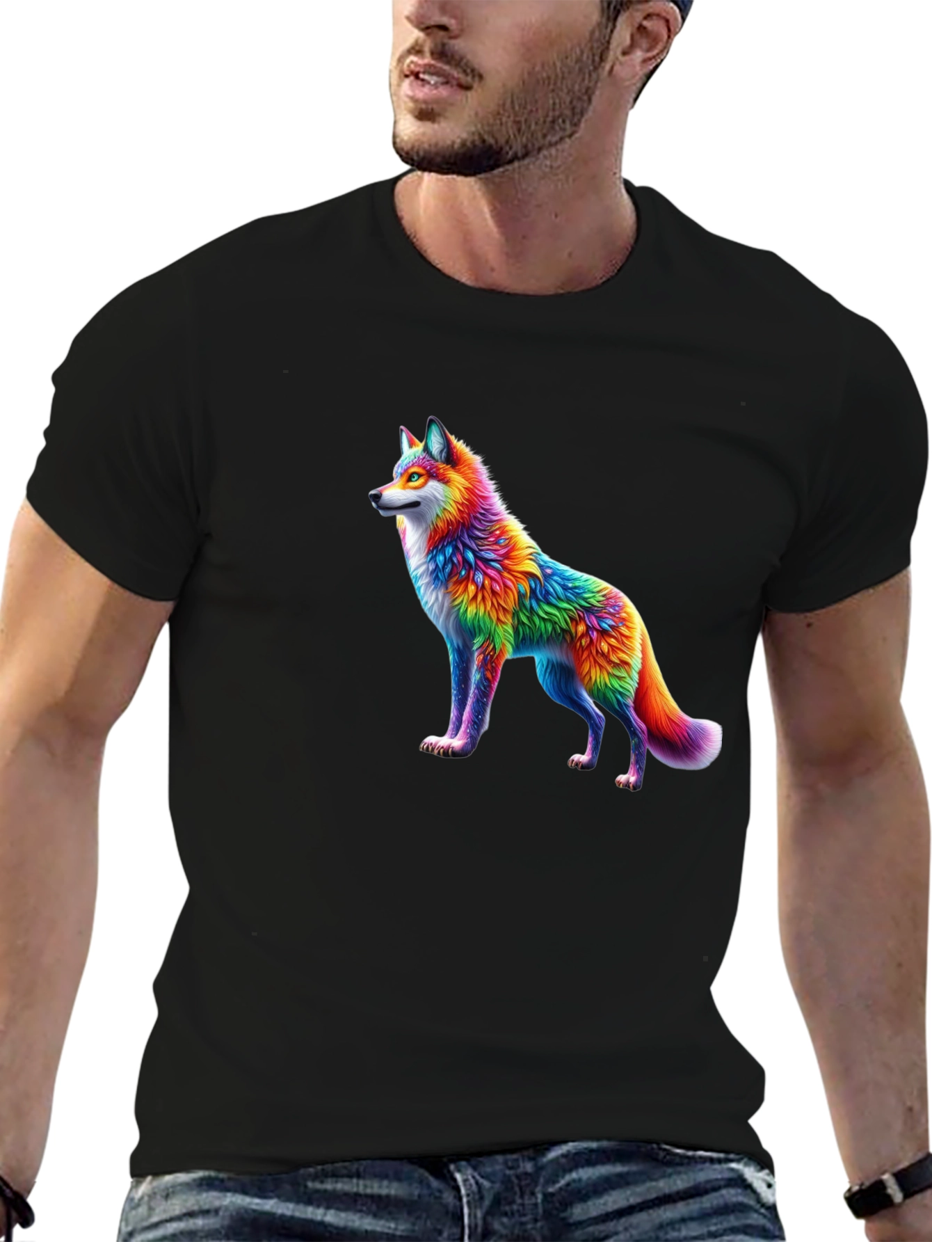 Rainbow Wolf Graphic Black T-Shirt