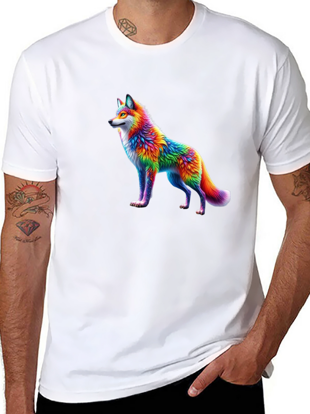 Rainbow Wolf Graphic Black T-Shirt