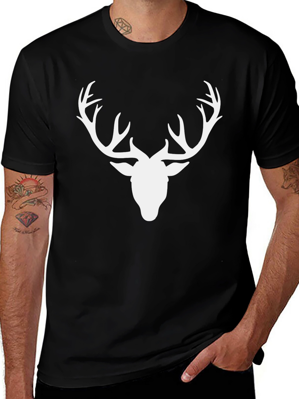 Mens Deer Antler Graphic Tee - Black