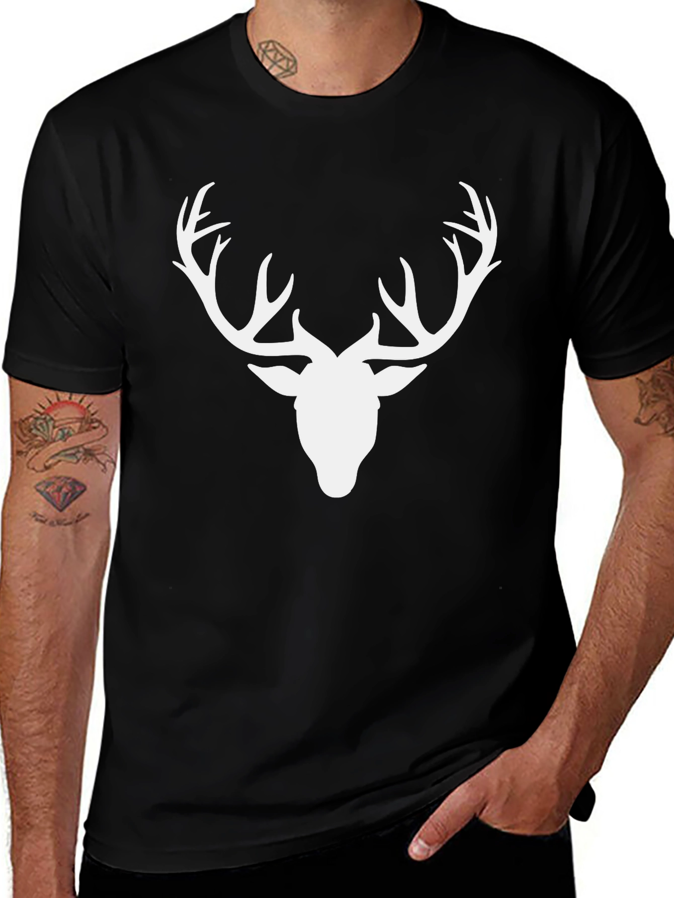 Mens Deer Antler Graphic Tee - Black