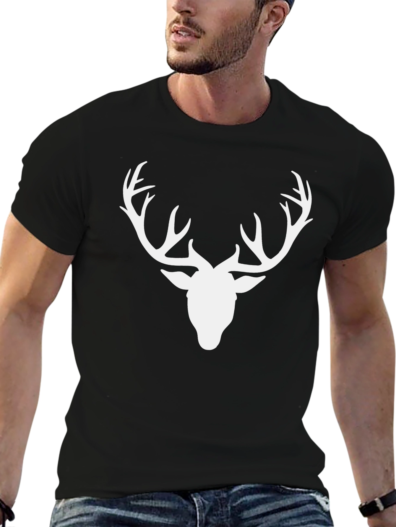 Mens Deer Antler Graphic Tee - Black