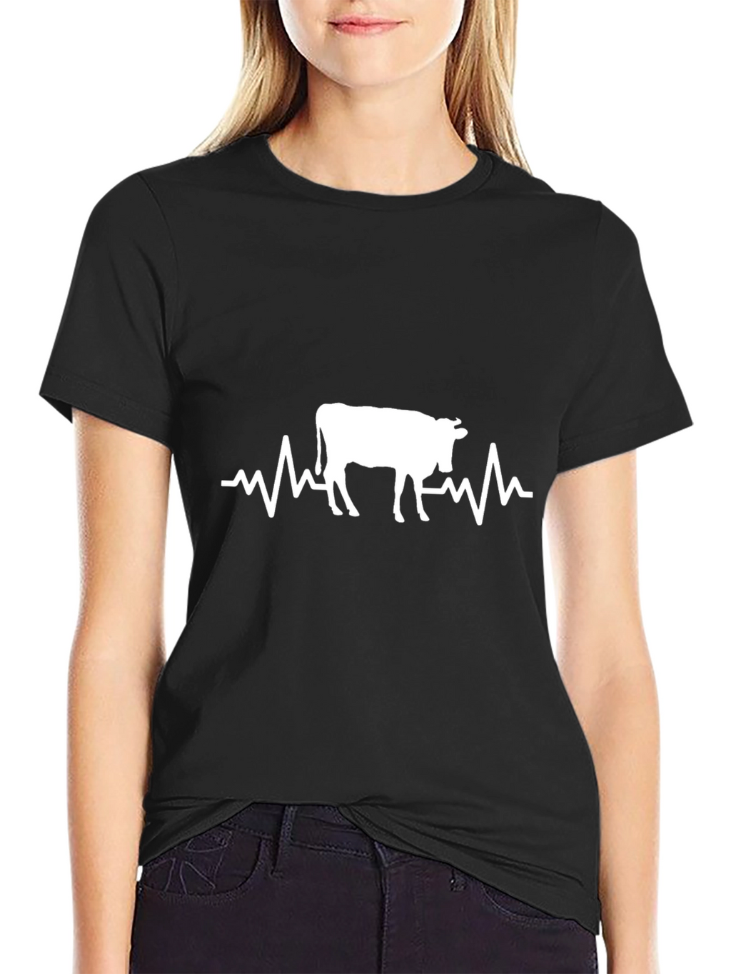 Cow Heartbeat T-Shirt - Black Cotton Tee