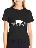 Cow Heartbeat T-Shirt - Black Cotton Tee