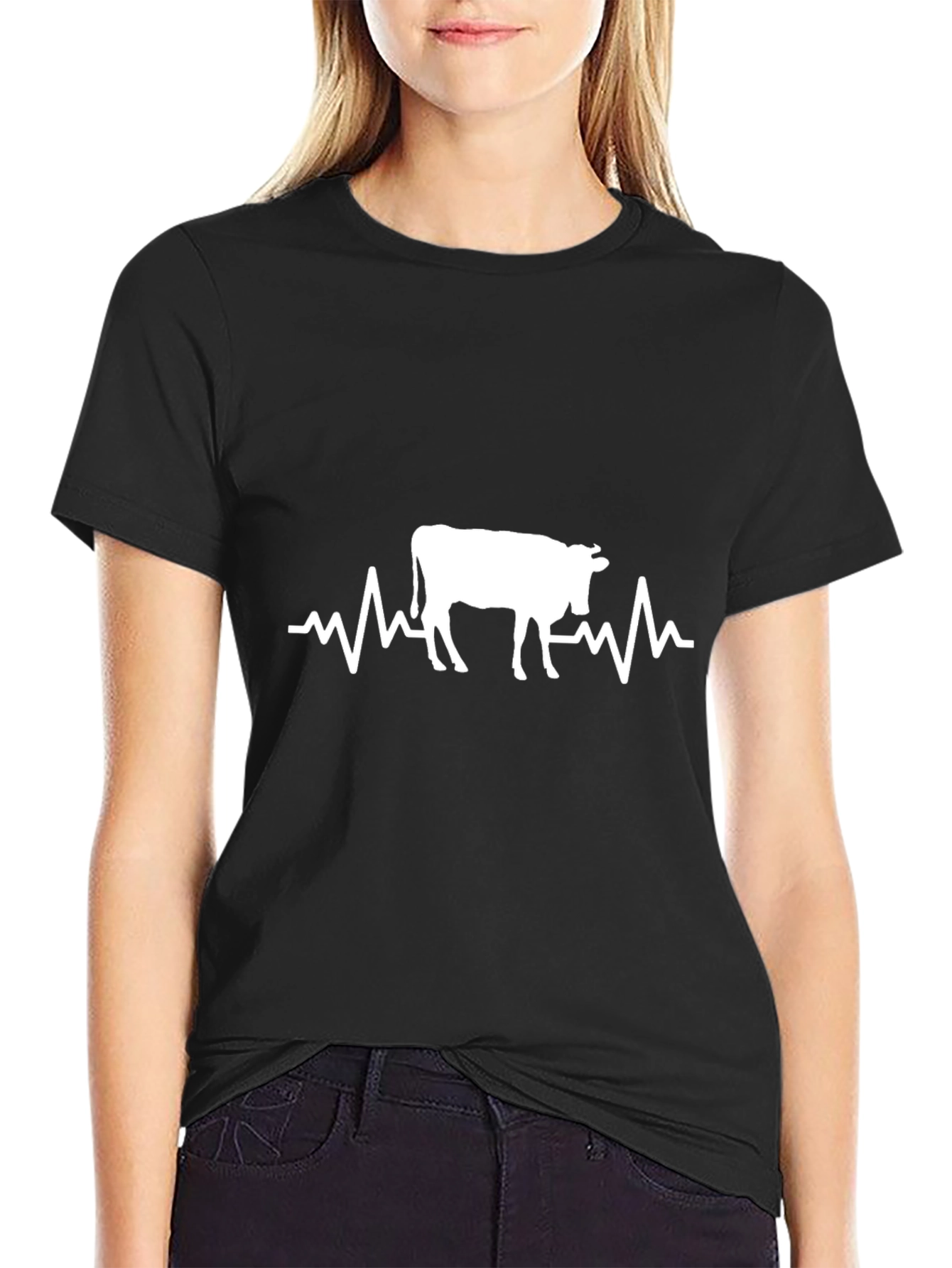 Cow Heartbeat T-Shirt - Black Cotton Tee