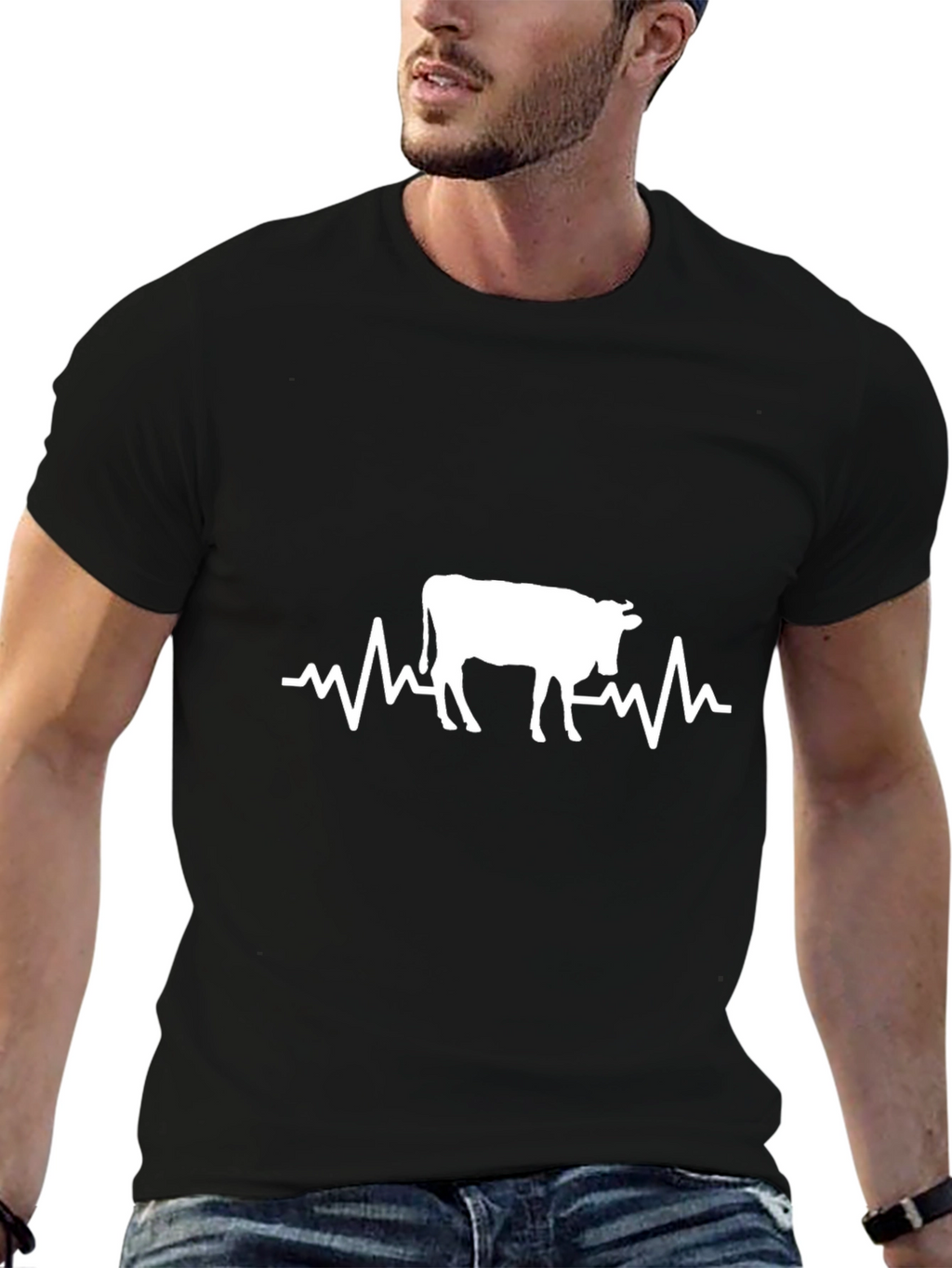 Cow Heartbeat T-Shirt - Black Cotton Tee