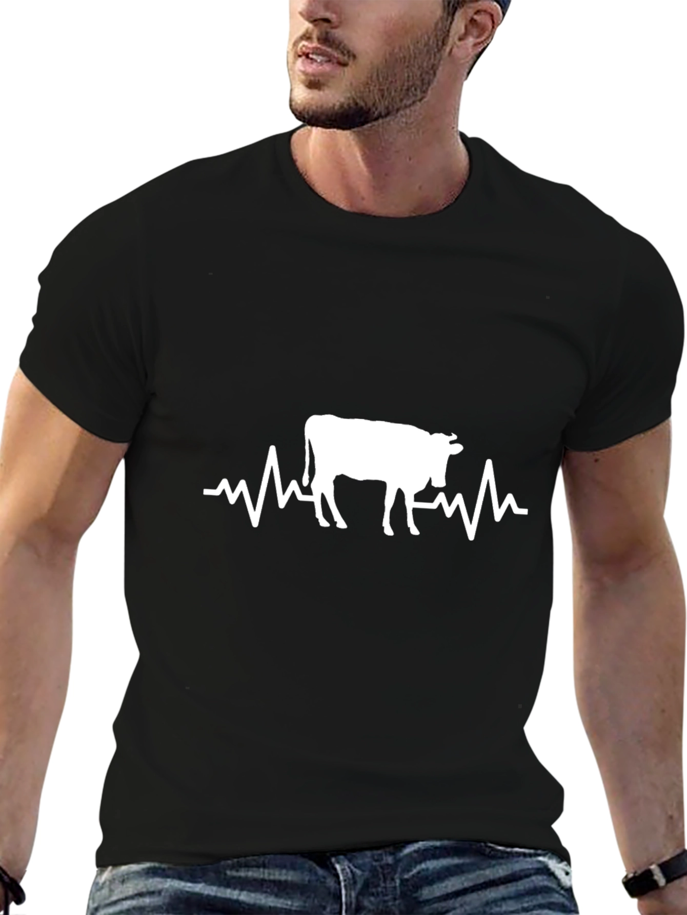 Cow Heartbeat T-Shirt - Black Cotton Tee