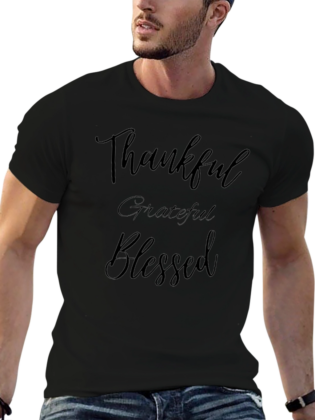 Thankful Grateful Blessed Black T-Shirt