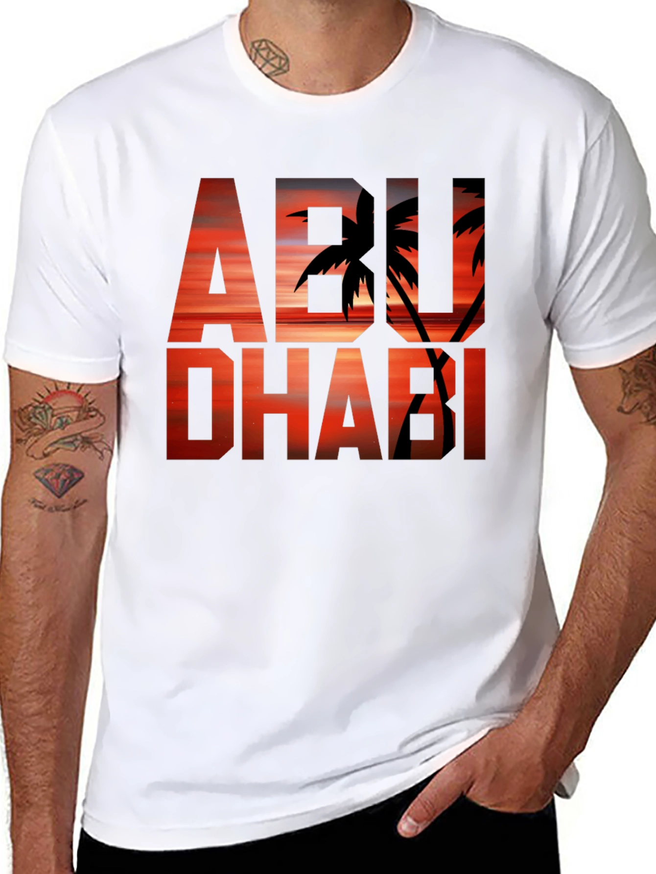 Abu Dhabi Graphic Tee - Sunset Palm Design