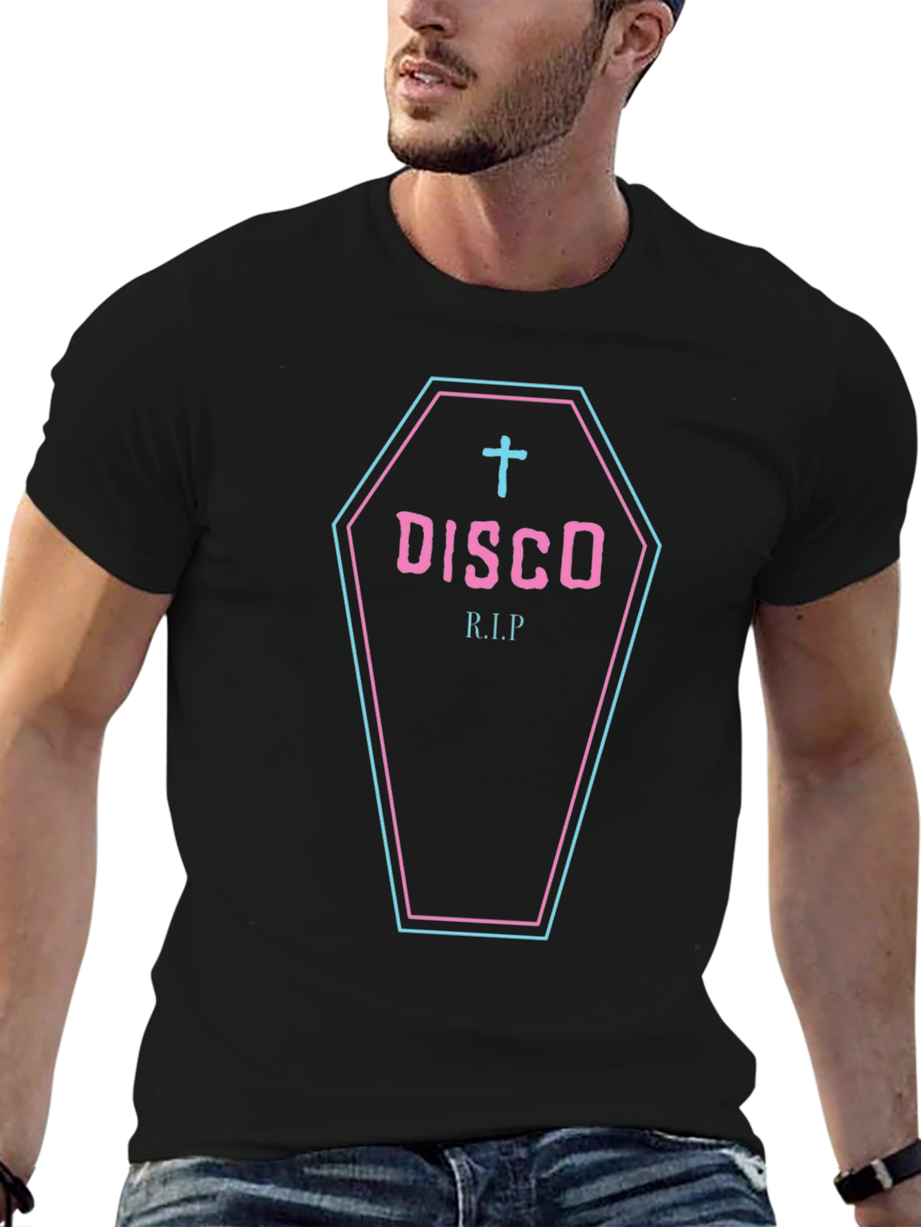 Disco RIP Coffin Graphic Black T-Shirt