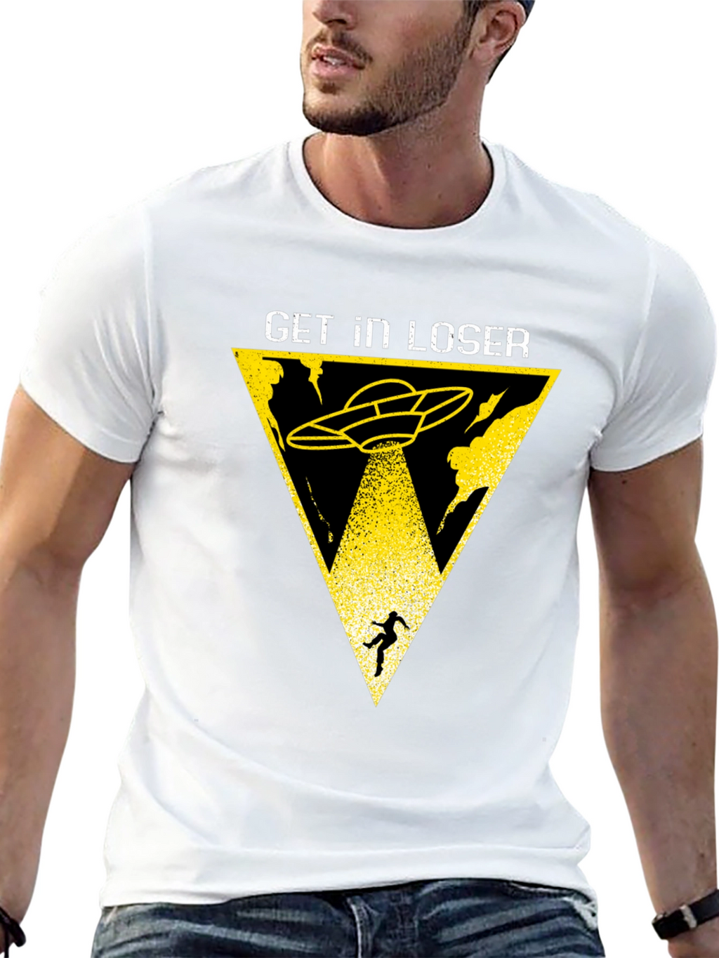 Get In Loser Alien Abduction Black T-Shirt