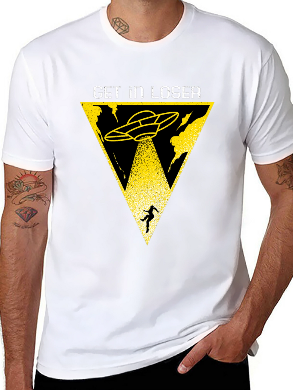 Get In Loser Alien Abduction Black T-Shirt