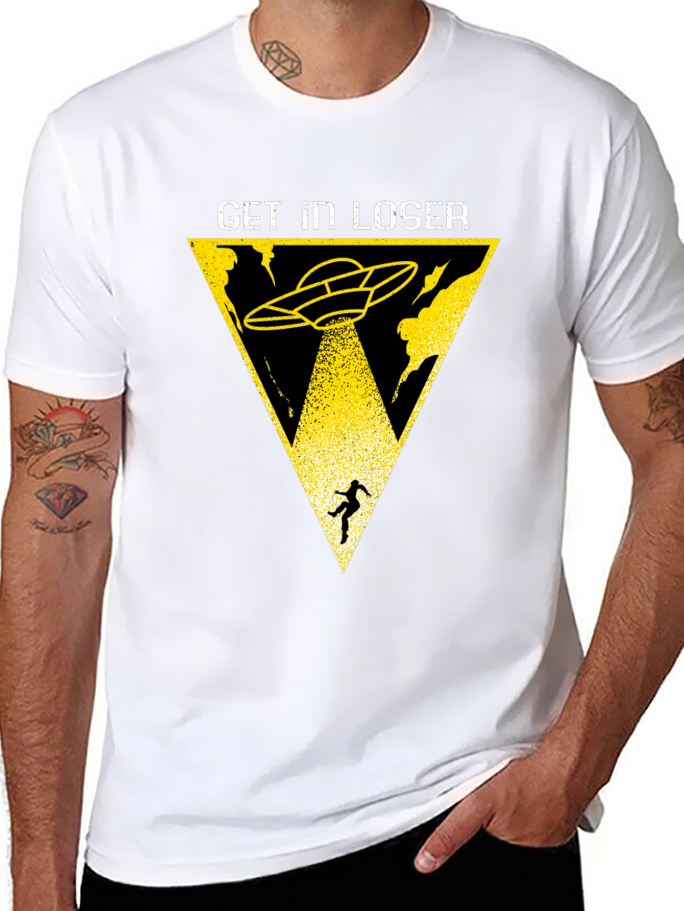 Get In Loser Alien Abduction Black T-Shirt