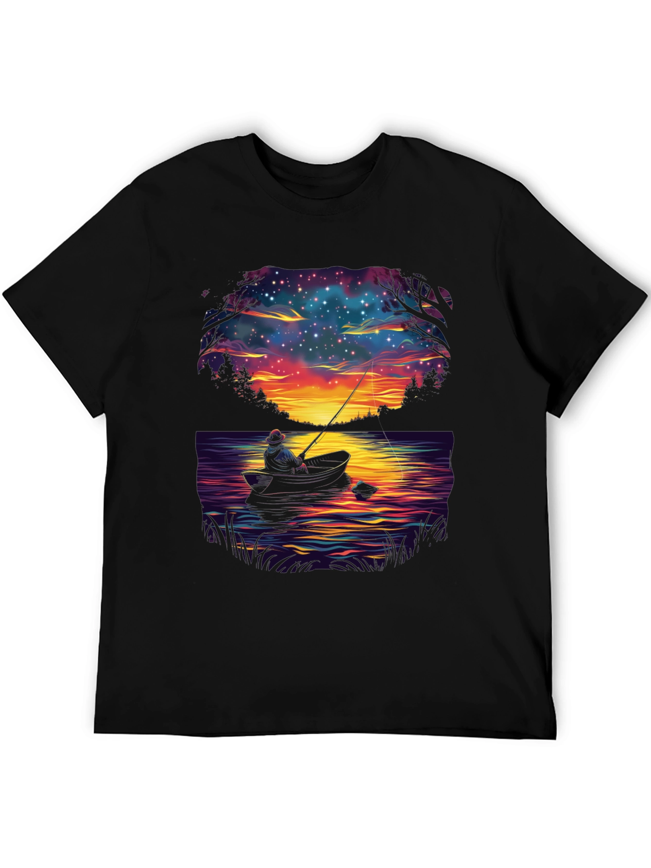 Fisherman Night Sky Graphic T-Shirt