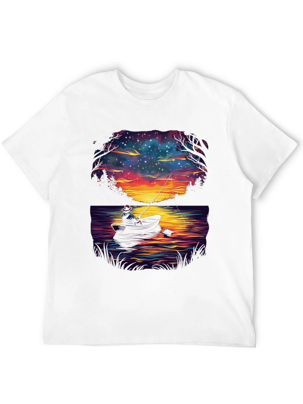 Fisherman Night Sky Graphic T-Shirt