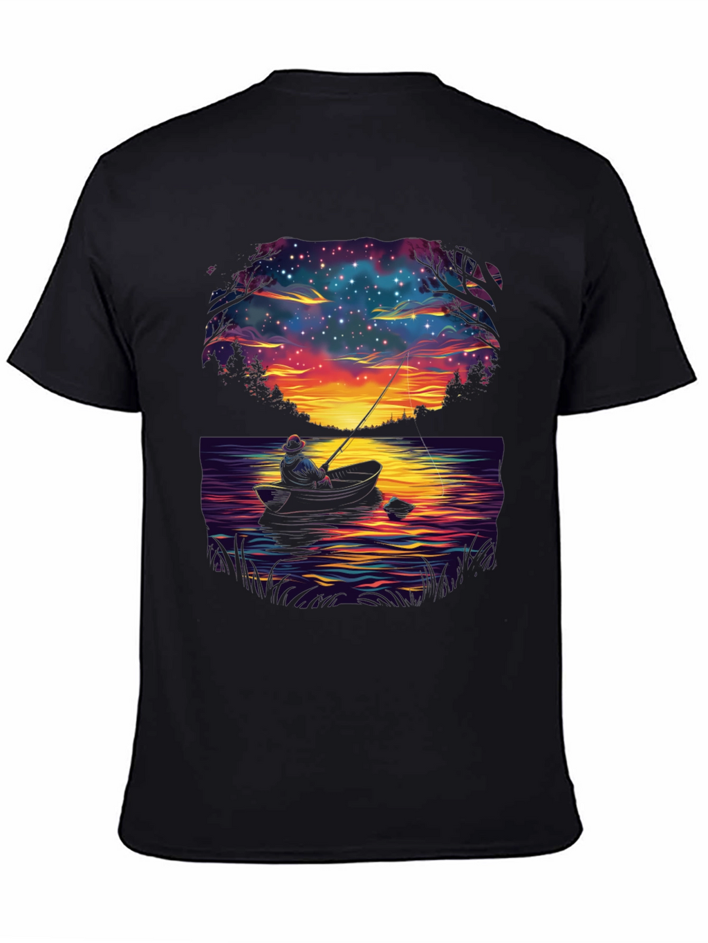 Fisherman Night Sky Graphic T-Shirt