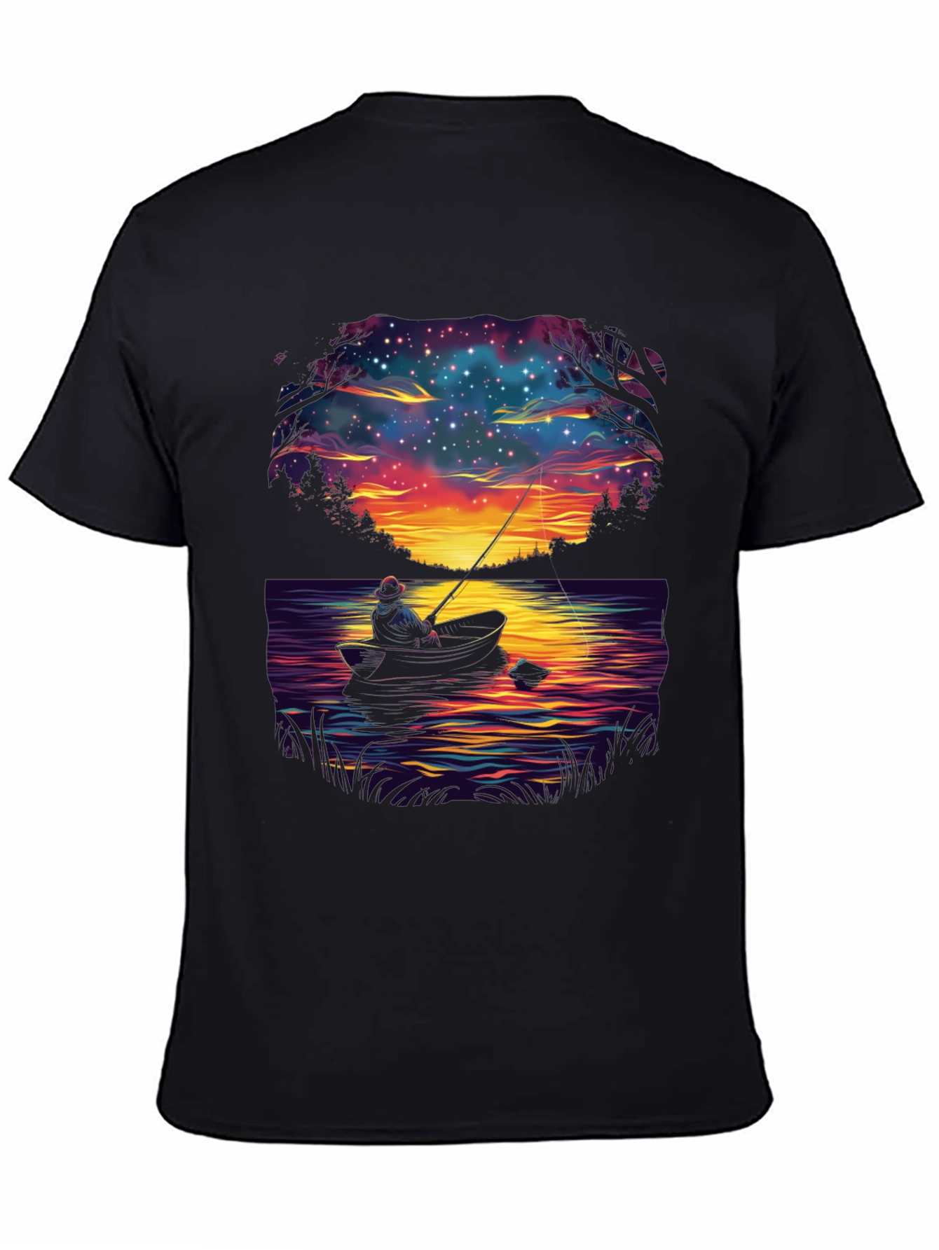 Fisherman Night Sky Graphic T-Shirt