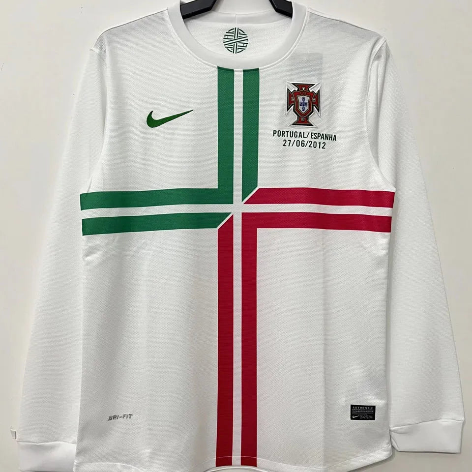 2012 Portugal Away White Long Sleeve Retro Soccer Jersey Front