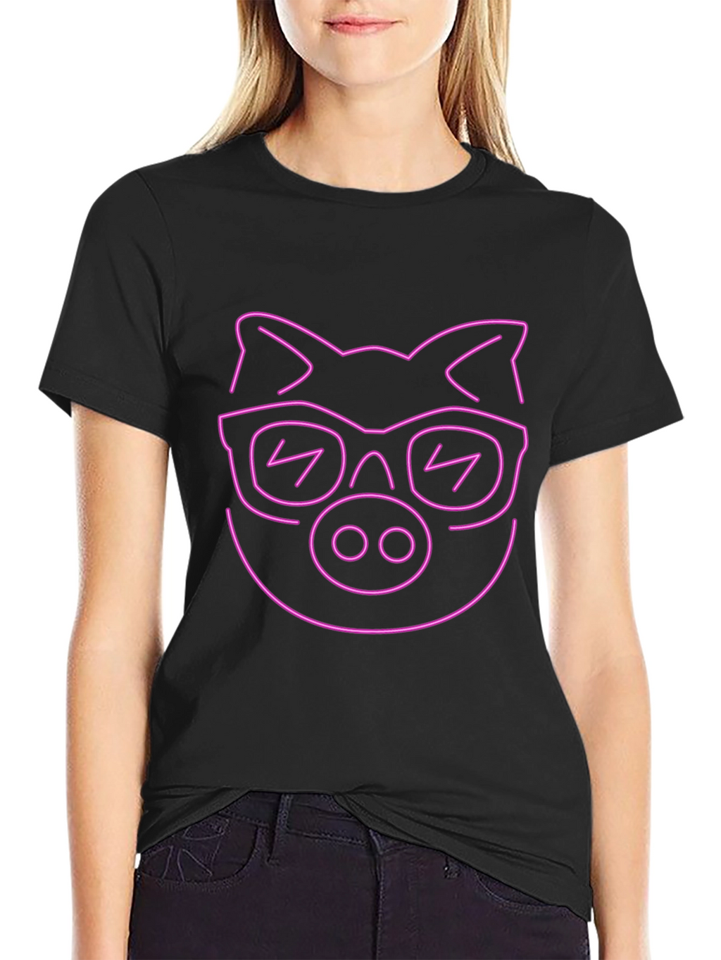 Cool Pig Neon Graphic Black T-Shirt
