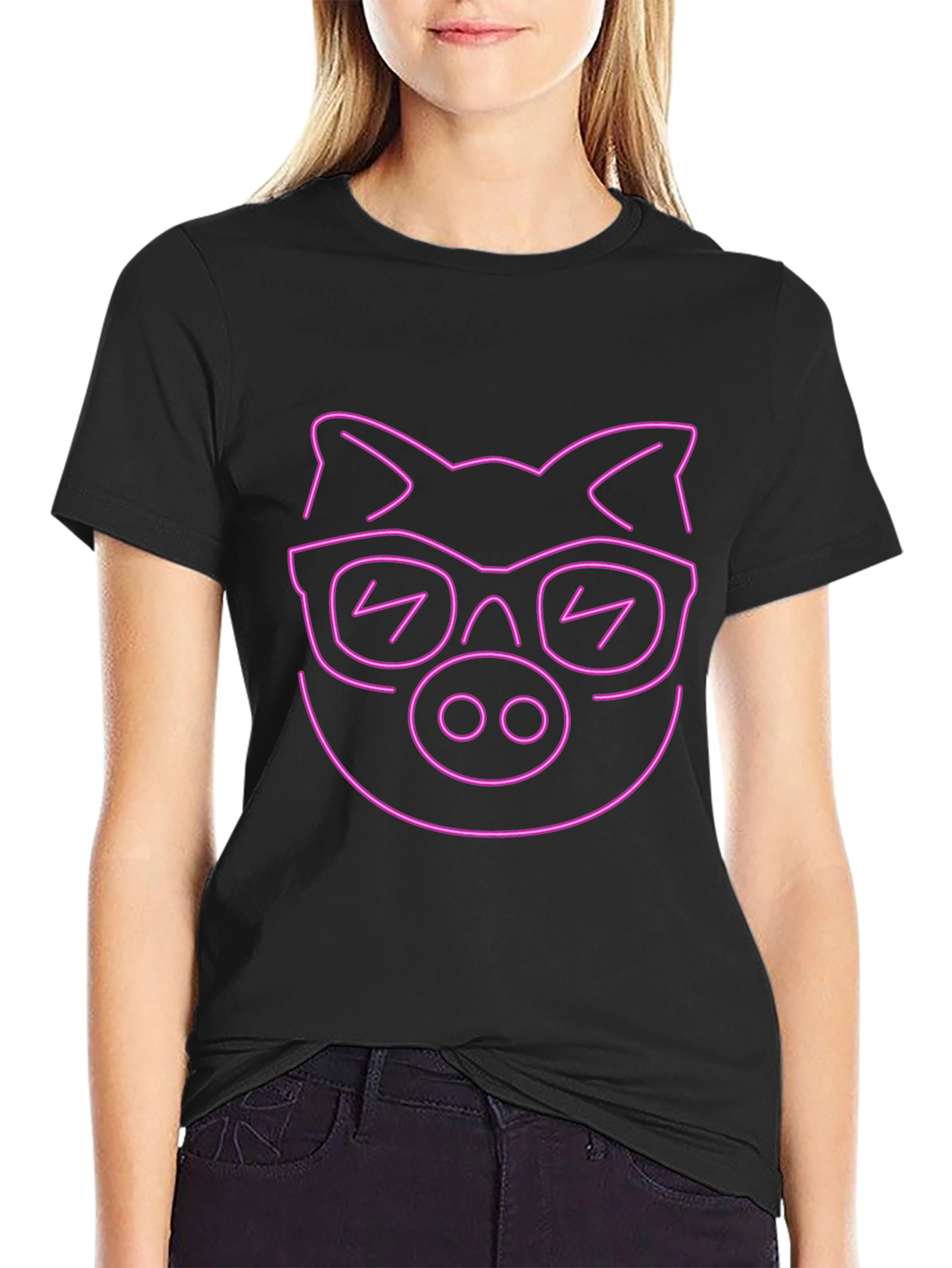 Cool Pig Neon Graphic Black T-Shirt